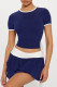 Casual Patchwork Contrast O Neck Short Sleeve Two Pieces