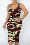 Casual Graffiti Print Rhombus U Neck Printed Dresses