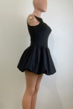 Sexy Solid Color Hollow Out Patchwork O Neck A Line Dresses