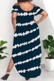 Casual Leopard Camouflage Faux Denim Print Pocket Contrast U Neck Printed Plus Size Dresses
