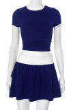 Casual Patchwork Contrast O Neck Short Sleeve Two Pieces