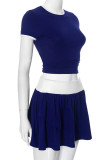 Casual Patchwork Contrast O Neck Short Sleeve Two Pieces