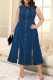 Elegant Solid Color Pocket Buckle Patchwork Slit Turndown Collar Long Plus Size Dresses