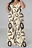 Casual Street Plaid Camouflage Print Letter Print Contrast V Neck Plus Size Jumpsuits(With a turban)