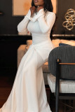 Elegant Solid Color Patchwork Strap Design Turtleneck Long Dresses