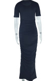 Elegant Solid Color Patchwork O Neck Long Dresses
