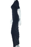 Elegant Solid Color Patchwork O Neck Long Dresses