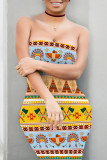 Sexy National Totem Print Contrast Strapless Printed Dresses