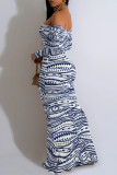 Elegant Geometric Print Leopard Print Flowers Off Shoulder One Step Skirt Dresses
