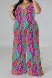 Casual Street Plaid Camouflage Print Letter Print Contrast V Neck Plus Size Jumpsuits(With a turban)