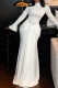 Elegant Solid Color Patchwork Strap Design Turtleneck Long Dresses