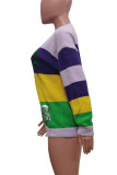 Casual Colorblock Sequins Patchwork Contrast O Neck Tops