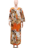 Elegant Print Patchwork Slit V Neck Long Dresses