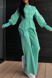 Casual Solid Color Patchwork Slit O Neck Long Sleeve Two Pieces