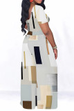 Casual Geometric Print Leopard Print Contrast O Neck Short Sleeve Two Pieces