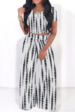Casual Geometric Print Leopard Print Contrast O Neck Short Sleeve Two Pieces