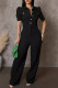 Casual Solid Color Pocket Buckle Patchwork Turndown Collar Regular Jumpsuits(the buttons are subject to the actual)