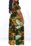 Casual Geometric Print Leopard Print Contrast O Neck Short Sleeve Two Pieces