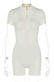 Sexy Solid Color Patchwork Zipper Zipper Collar Skinny Rompers