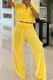 Casual Solid Color Pocket Lace Up Buckle Patchwork Turndown Collar Short Sleeve Two Pieces
