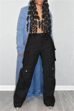 Casual Solid Color Pocket Straight High Waist Conventional Solid Color Trousers
