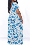 Casual Print Patchwork O Neck Short Sleeve Two Pieces