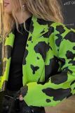 Street Print Patchwork Cardigan Collar Outerwear