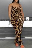 Casual Print Pocket Patchwork Backless Spaghetti Strap Loose Jumpsuits