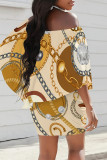 Sexy Geometric Print Chain print Contrast Off Shoulder Printed Dresses