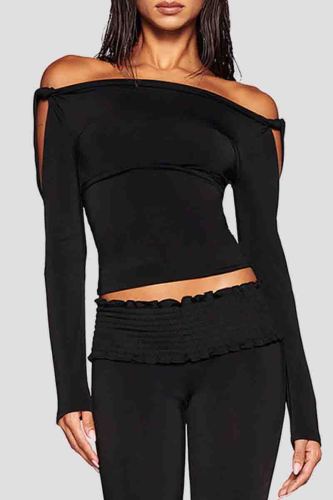 Street Solid Color Patchwork Backless Off Shoulder Tops