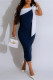 Casual Patchwork Slit Contrast Oblique Collar One Step Skirt Dresses