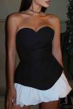 Sexy Patchwork Backless Contrast Strapless A Line Dresses