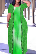 Casual Print Basic O Neck Long Plus Size Dresses
