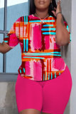 Casual Print Basic O Neck Short Sleeve Two Pieces