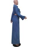 Casual Solid Color Pocket Patchwork Strap Design Turndown Collar Long Sleeve Two Pieces