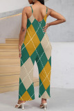 Sexy Street Geometric Print Stripe Pocket Contrast V Neck Boot Cut Jumpsuits
