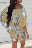 Sexy Floral Print Contrast Off Shoulder Printed Dresses