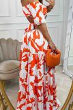 Sexy Print Hollow Out Patchwork Backless Off Shoulder Long Dresses