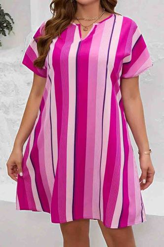 Casual Colorblock Patchwork Contrast V Neck Straight Plus Size Dresses