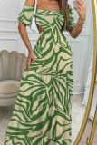 Sexy Print Hollow Out Patchwork Backless Off Shoulder Long Dresses