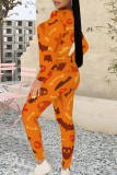 Casual Daily Graffiti Print Contrast O Neck Long Sleeve Two Pieces
