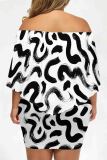Sexy Print Patchwork Backless Off Shoulder Wrapped Skirt Plus Size Dresses