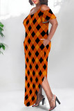Sexy Graffiti Print Pocket U Neck Printed Plus Size Dresses