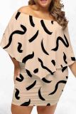 Sexy Print Patchwork Backless Off Shoulder Wrapped Skirt Plus Size Dresses