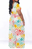 Casual Street Geometric Print Contrast O Neck Short Sleeve Two Pieces