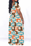 Casual Street Geometric Print Contrast O Neck Short Sleeve Two Pieces