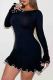 Sexy Solid Color Patchwork Contrast O Neck Wrapped Skirt Dresses
