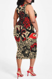 Casual Geometric Print Floral Print Contrast O Neck Printed Plus Size Dresses