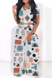 Casual Street Geometric Print Contrast O Neck Short Sleeve Two Pieces