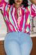 Casual Colorblock Buckle Patchwork Turndown Collar Plus Size Tops